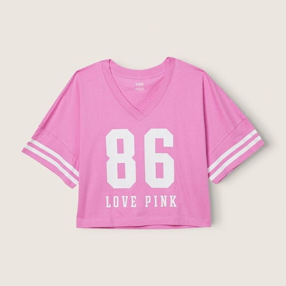 Victoria's Secret PINK Cotton Oversized Crop Top Pink Bloom Medium NEW - Picture 4 of 4